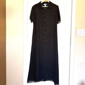 Robbie Bee VTG 100% Silk Shirt Maxi Black Dress Gold Geographic Sizez 16 Modest